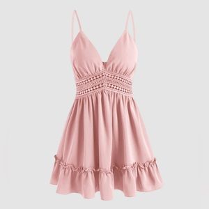 Donation ❌SOLID HOLLOW OUT RUFFLE MINI DRESS